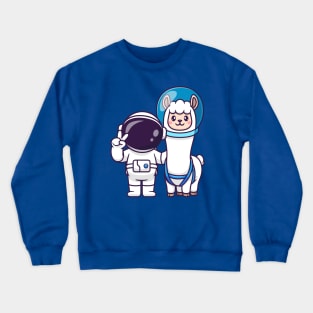 Cute Astronaut With Llama Alpaca Astronaut Cartoon Crewneck Sweatshirt